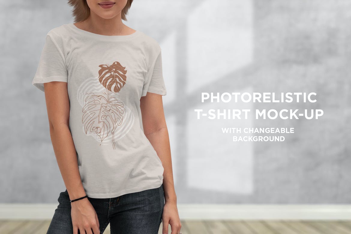 女士半袖T恤印花设计展示贴图样机 T-Shirt Mock-Up Isolated Girls_img_2