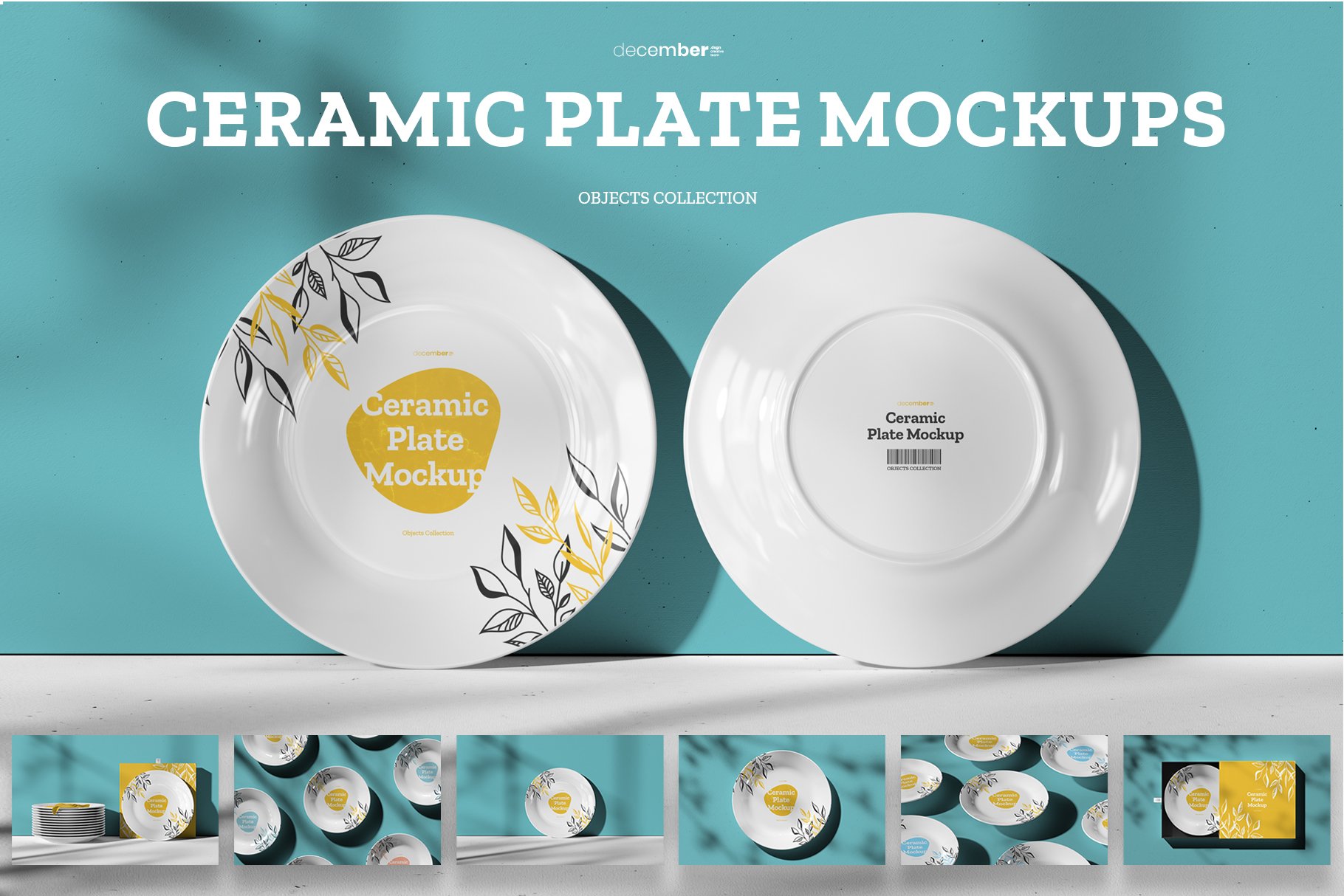 7款餐厅餐具瓷盘包装盒印花图案Logo设计贴图样机模板 7 Mockups Ceramic Plates_img_2