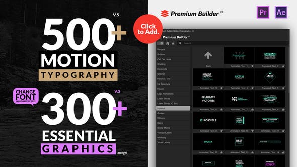 AE脚本/PR模板 500+运动图形文字排版动画 PremiumBuilder Motion Typography v5_img_2
