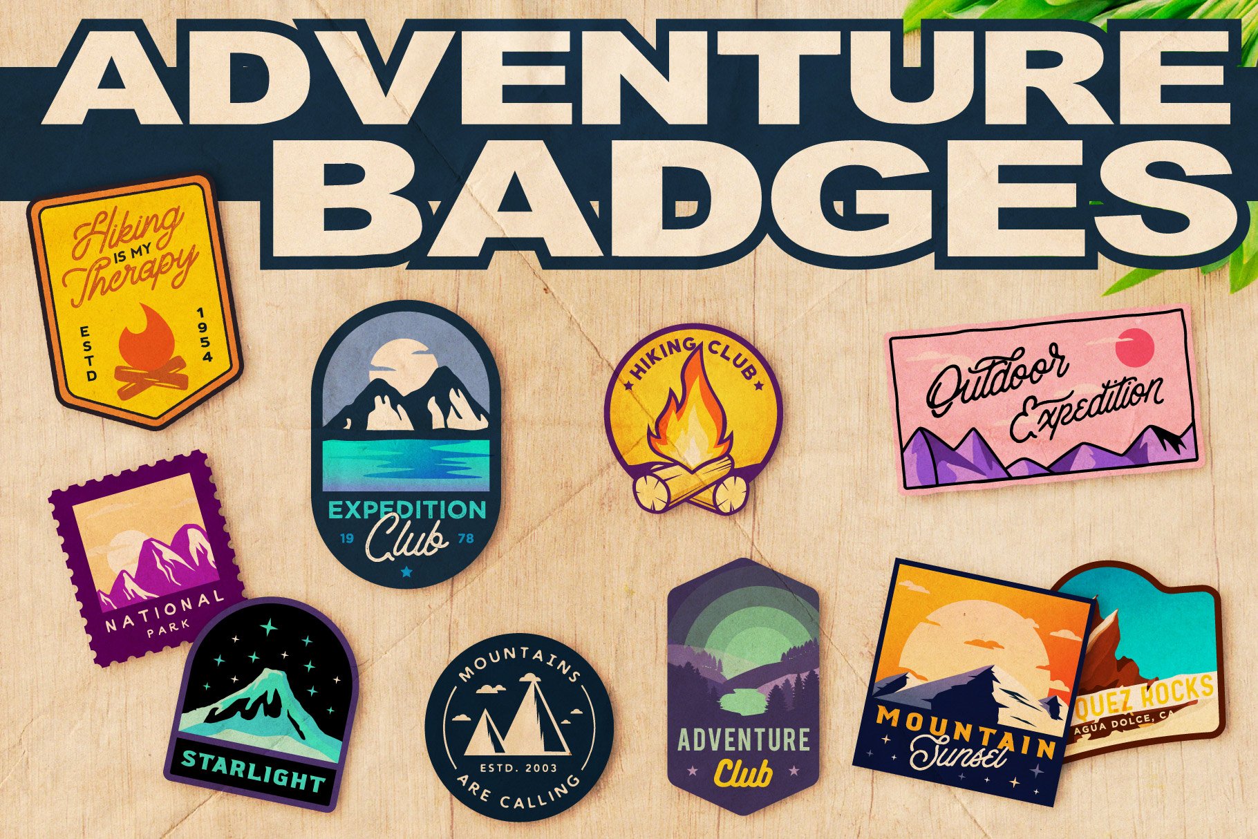 10款户外冒险旅行徽章标志Logo设计矢量模板 Adventure Badges Set_img_2