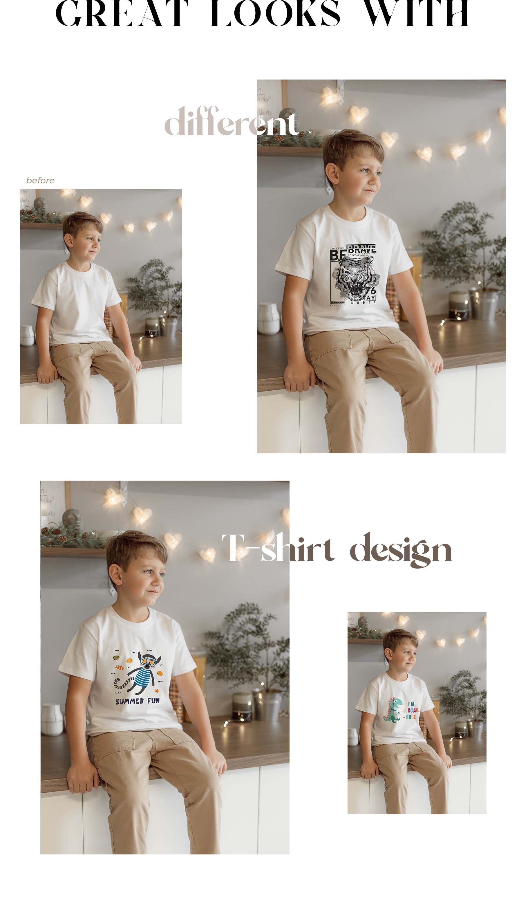 25款儿童半袖T恤衬衫印花图案设计展示Ps贴图样机模板 Kids T-shirt Mockup Bundle_img_2