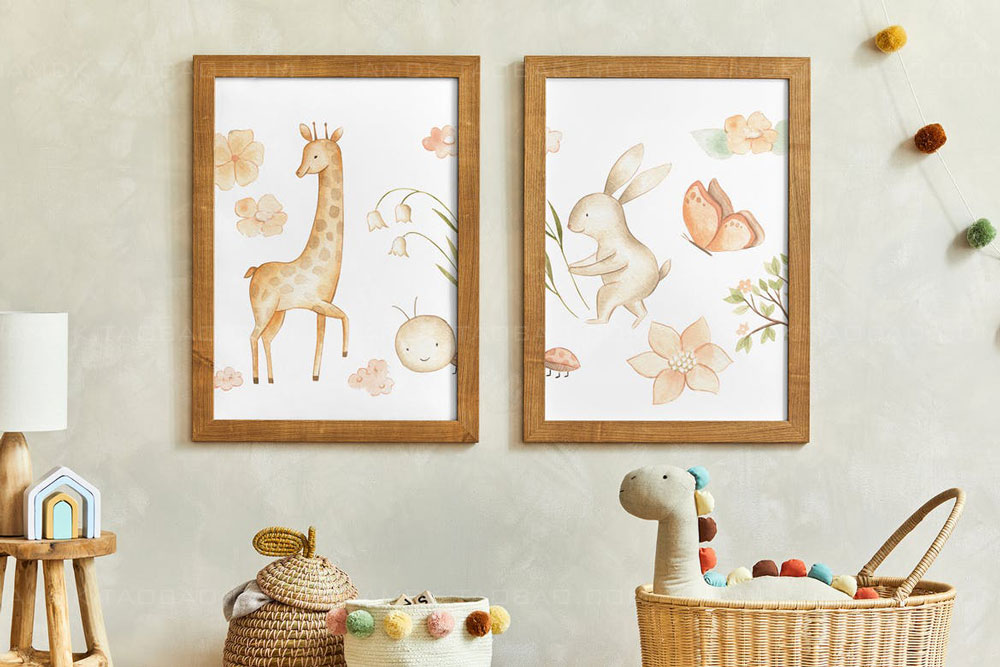 16款儿童房室内海报绘画相片装饰相框展示样机模板套件 Kids Room Artwork Frame Mockup Kit_img_2