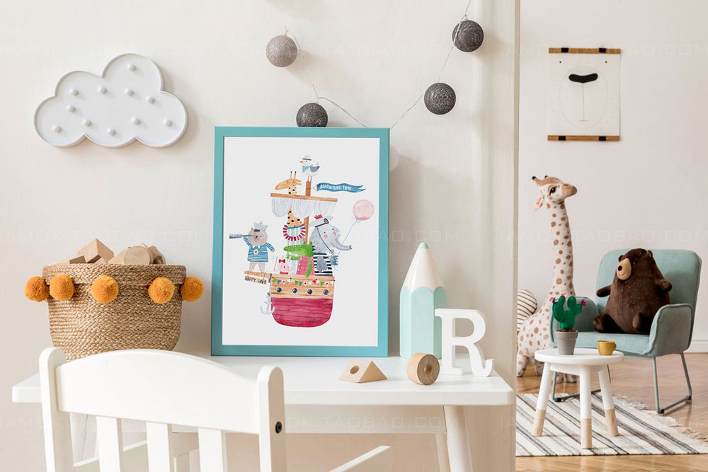 16款儿童房室内海报绘画相片装饰相框展示样机模板套件 Kids Room Artwork Frame Mockup Kit_img_2