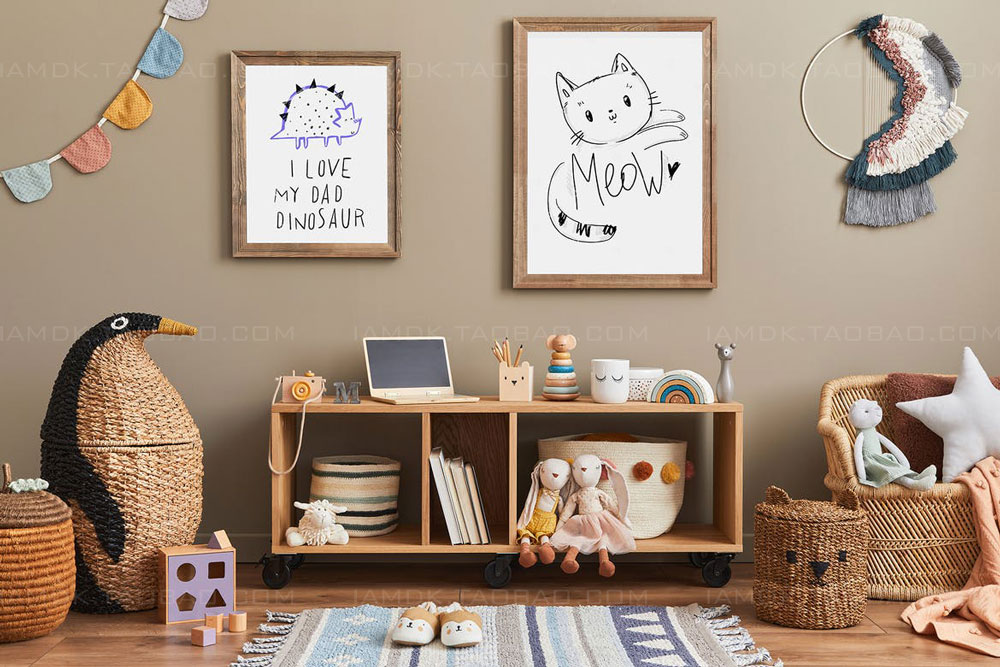 16款儿童房室内海报绘画相片装饰相框展示样机模板套件 Kids Room Artwork Frame Mockup Kit_img_2