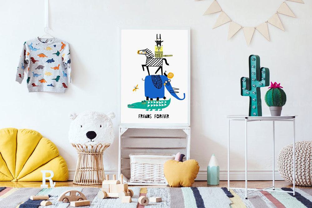 16款儿童房室内海报绘画相片装饰相框展示样机模板套件 Kids Room Artwork Frame Mockup Kit_img_2