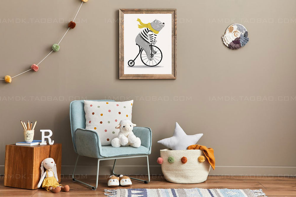 16款儿童房室内海报绘画相片装饰相框展示样机模板套件 Kids Room Artwork Frame Mockup Kit_img_2