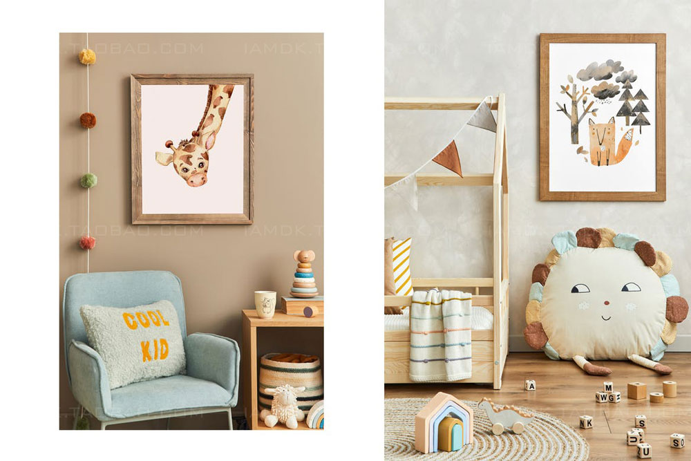 16款儿童房室内海报绘画相片装饰相框展示样机模板套件 Kids Room Artwork Frame Mockup Kit_img_2