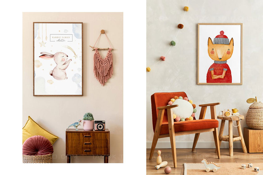 16款儿童房室内海报绘画相片装饰相框展示样机模板套件 Kids Room Artwork Frame Mockup Kit_img_2