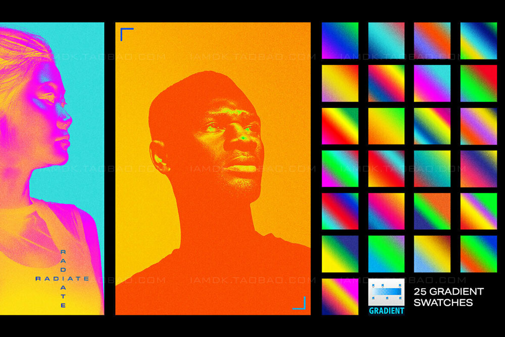 25种潮流酸性渐变虹彩热像仪热感应Ps色板预设模板 Radiate Photoshop Gradients_img_2