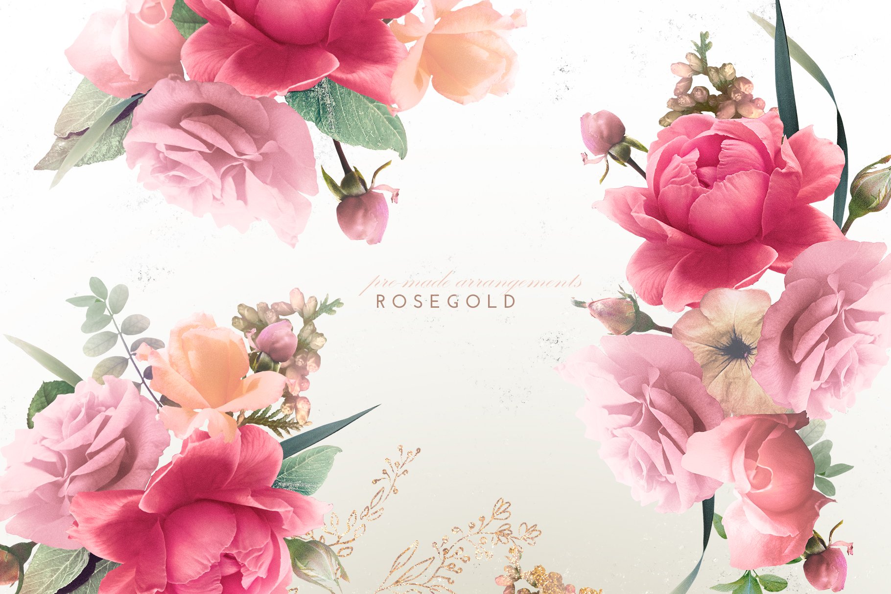 时尚优雅玫瑰花金色线条艺术PNG免扣背景图片素材 Rosegold Collection_img_2