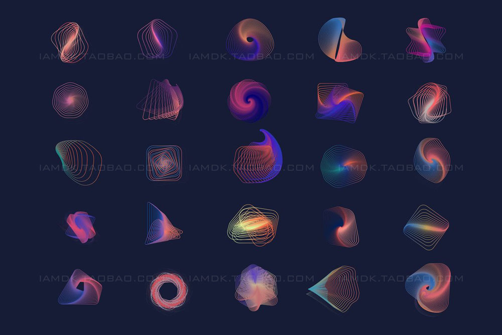 50款抽象未来科技不规则线条放射环形数字几何辅助图形矢量设计素材 Geometric Lines_img_2