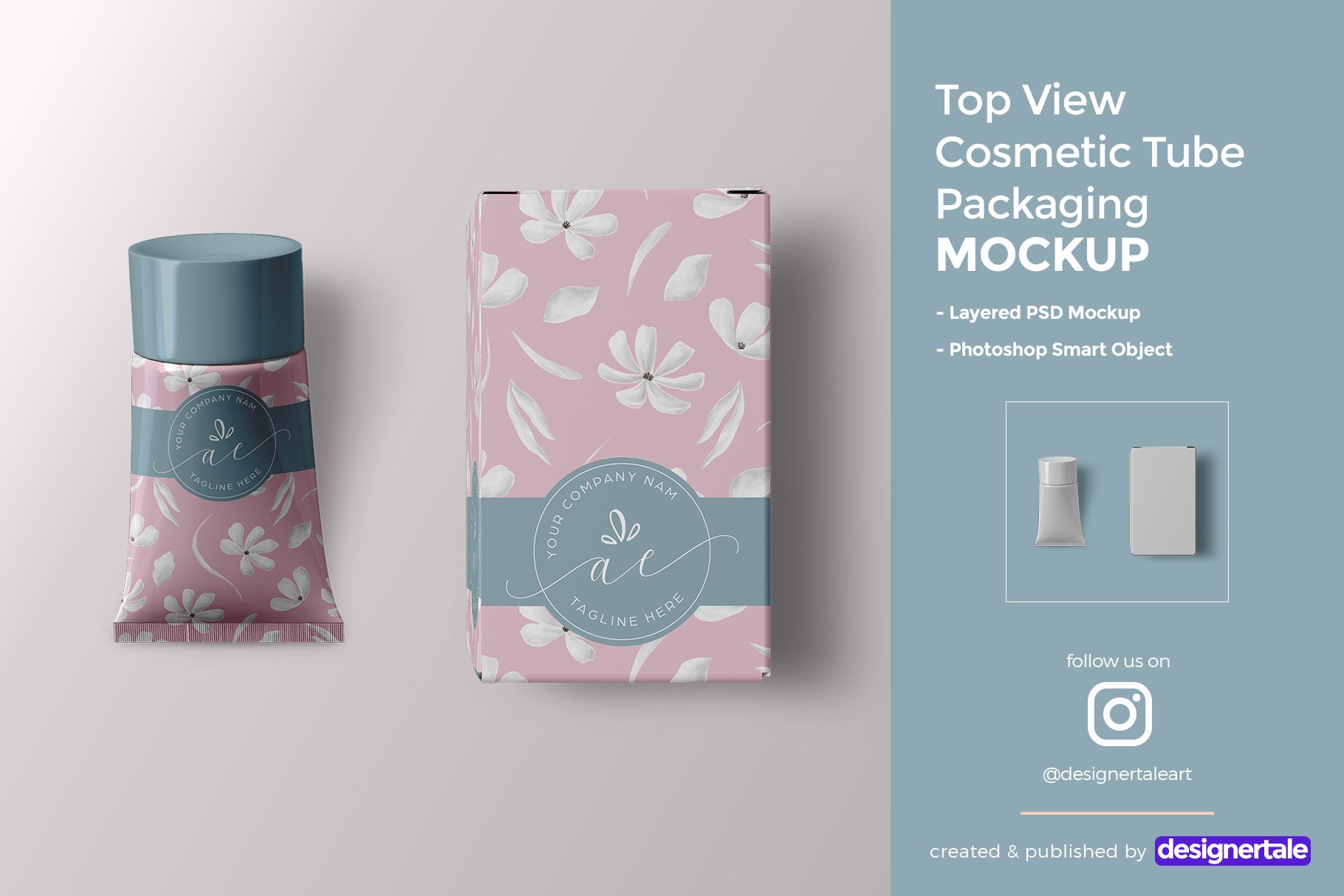 化妆品洗面奶软管包装盒设计PSD样机模板 Cosmetic Tube Packaging Mockup_img_2