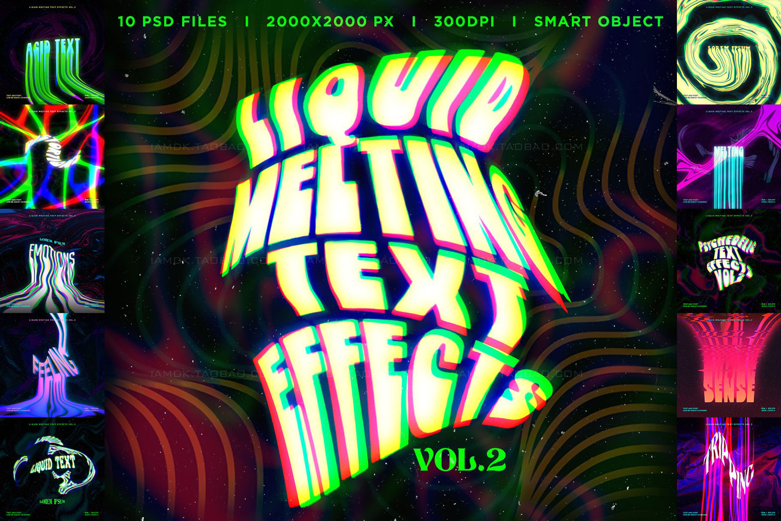 10款潮流失真扭曲故障风液体标题Logo字体设计Ps样机素材特效模板 Liquid Melting Text Effects Vol.2_img_2