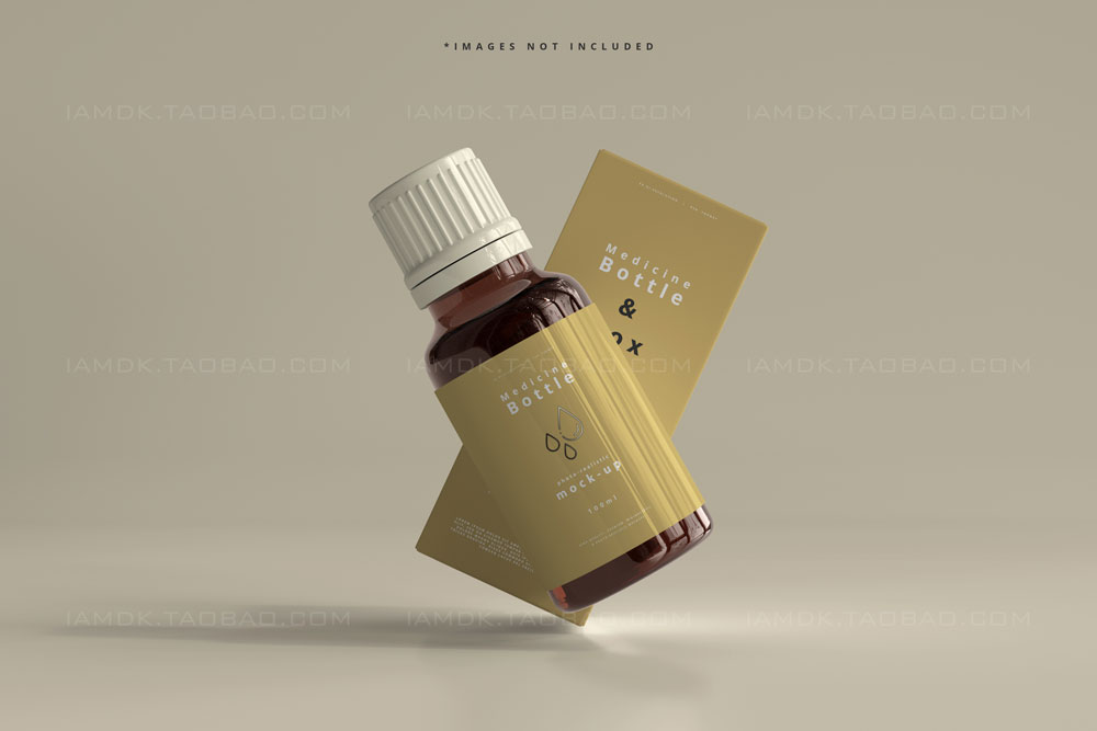 7款时尚琥珀色化妆品药物玻璃药瓶盒子样机模板 Amber Glass Medicine Bottle And Box Mockup_img_2