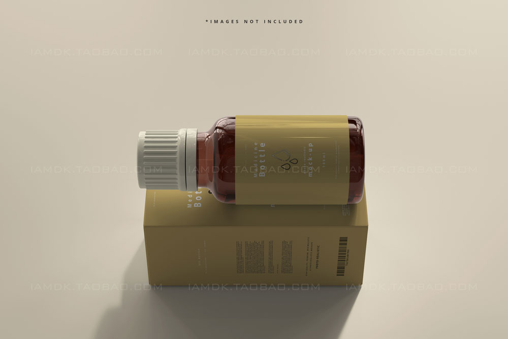 7款时尚琥珀色化妆品药物玻璃药瓶盒子样机模板 Amber Glass Medicine Bottle And Box Mockup_img_2