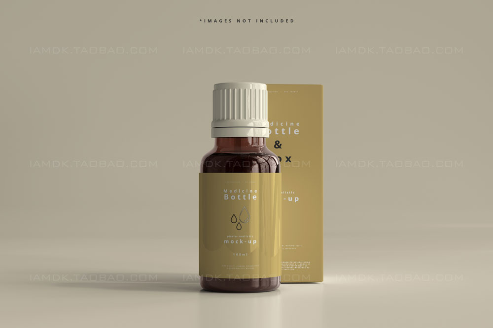 7款时尚琥珀色化妆品药物玻璃药瓶盒子样机模板 Amber Glass Medicine Bottle And Box Mockup_img_2