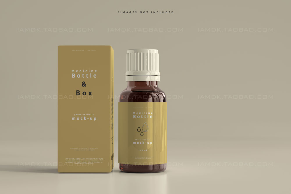 7款时尚琥珀色化妆品药物玻璃药瓶盒子样机模板 Amber Glass Medicine Bottle And Box Mockup_img_2