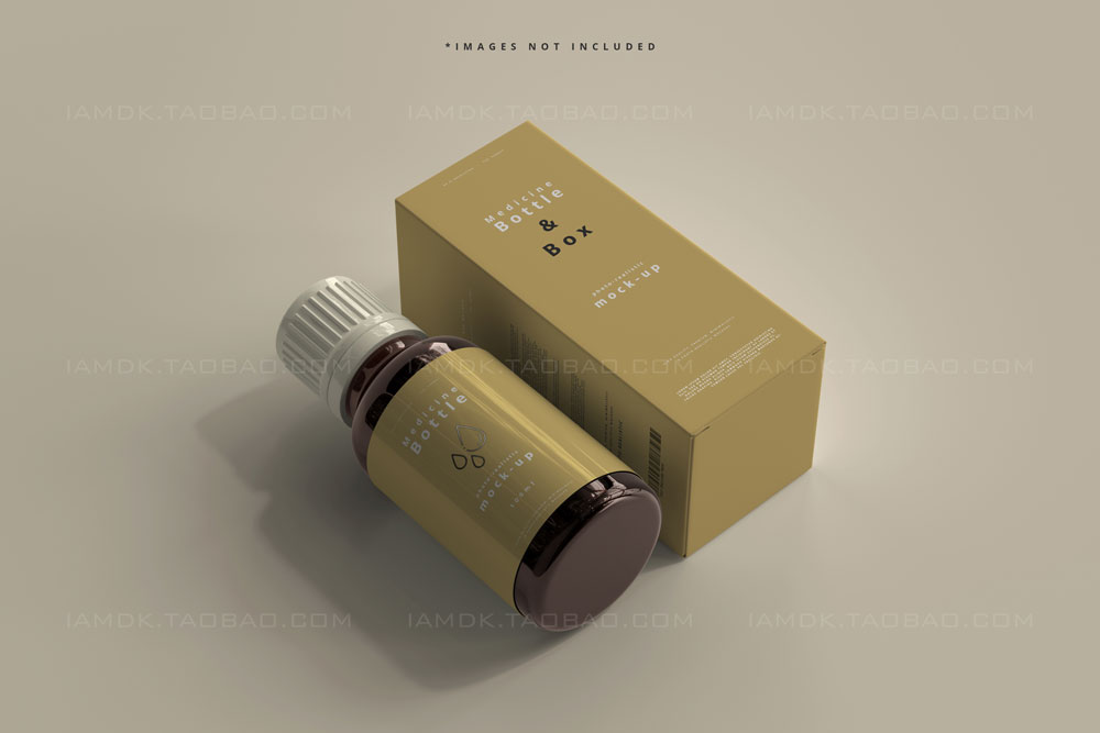 7款时尚琥珀色化妆品药物玻璃药瓶盒子样机模板 Amber Glass Medicine Bottle And Box Mockup_img_2