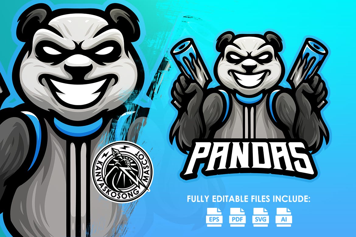 熊猫射手吉祥物标志Logo设计矢量模板素材 Panda Logo_img_2