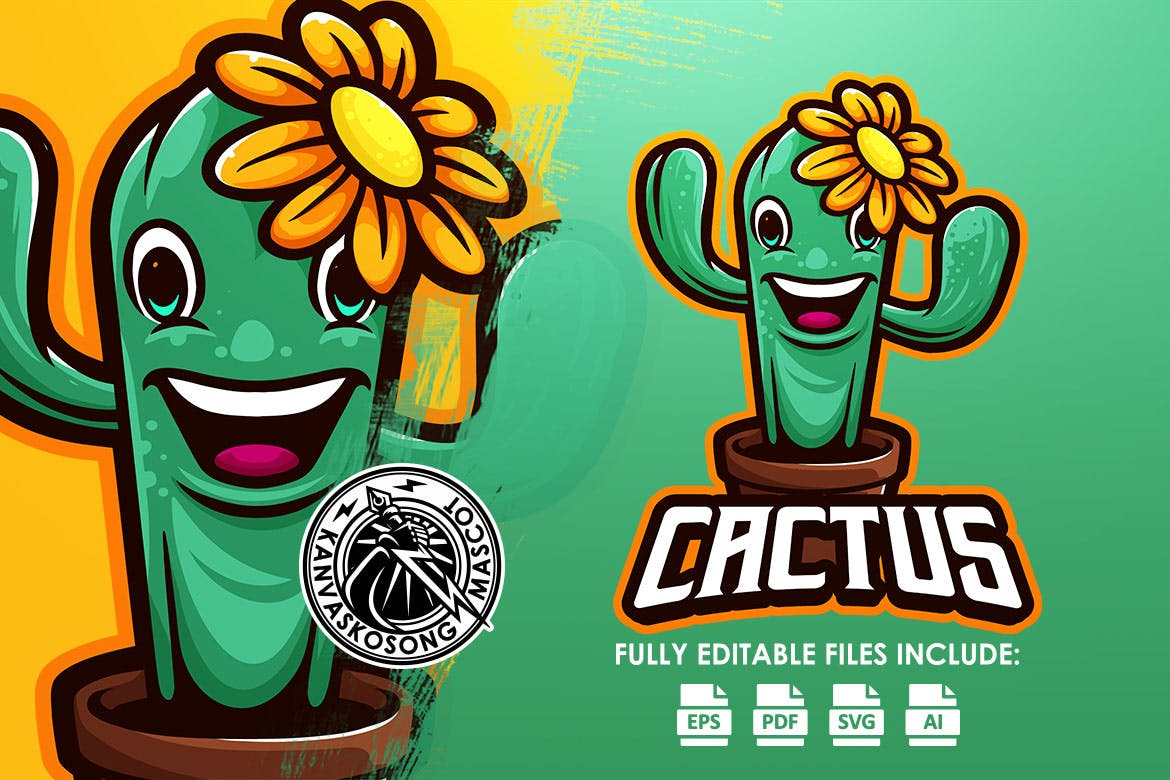 仙人掌花吉祥物标志Logo设计矢量模板 Cactus Logo_img_2