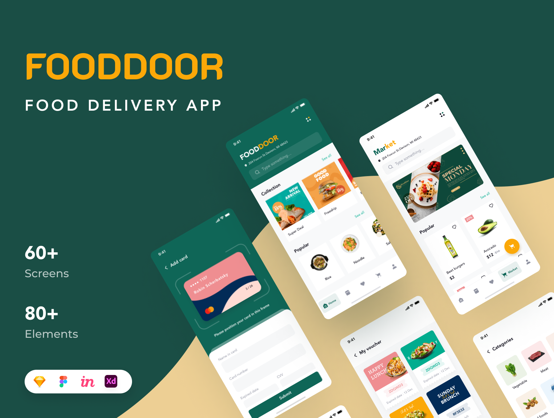 食品美食送餐外卖软件APP界面设计素材 Fooddoor - Food Delivery App_img_2