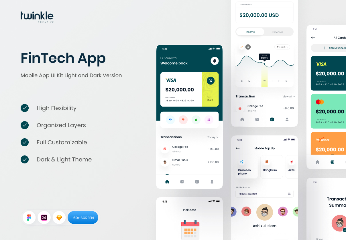 金融科技银行交易应用程序APP UI套件 FinTech Mobile App UI KIT_img_2