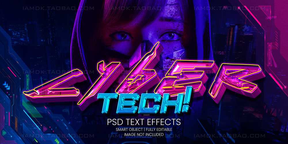 11款超酷创意3D立体赛博机能标题Logo设计Ps样机模板素材 Text Effect vol.10_img_2