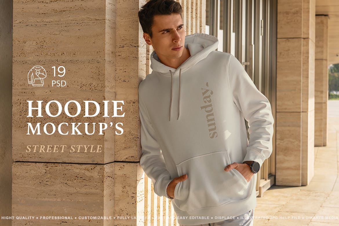 19款时尚男士连衣帽卫衣印花图案设计展示Ps智能贴图样机模板 Hoodie MockUp Street Style 2021_img_2