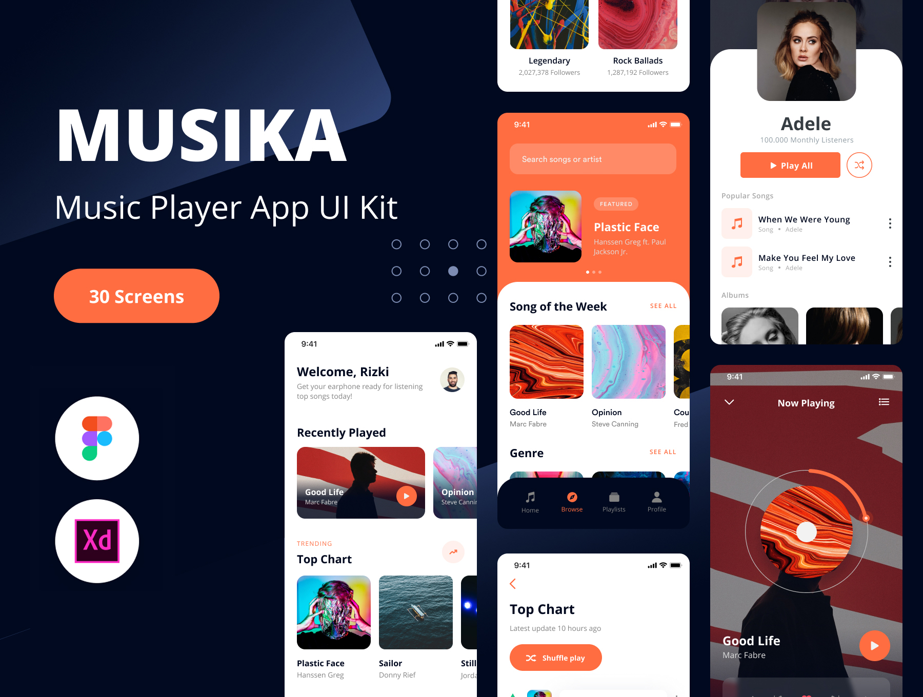 现代时尚iOS音乐播放器APP界面设计UI套件素材 Musika - Music Player App UI Kit_img_2