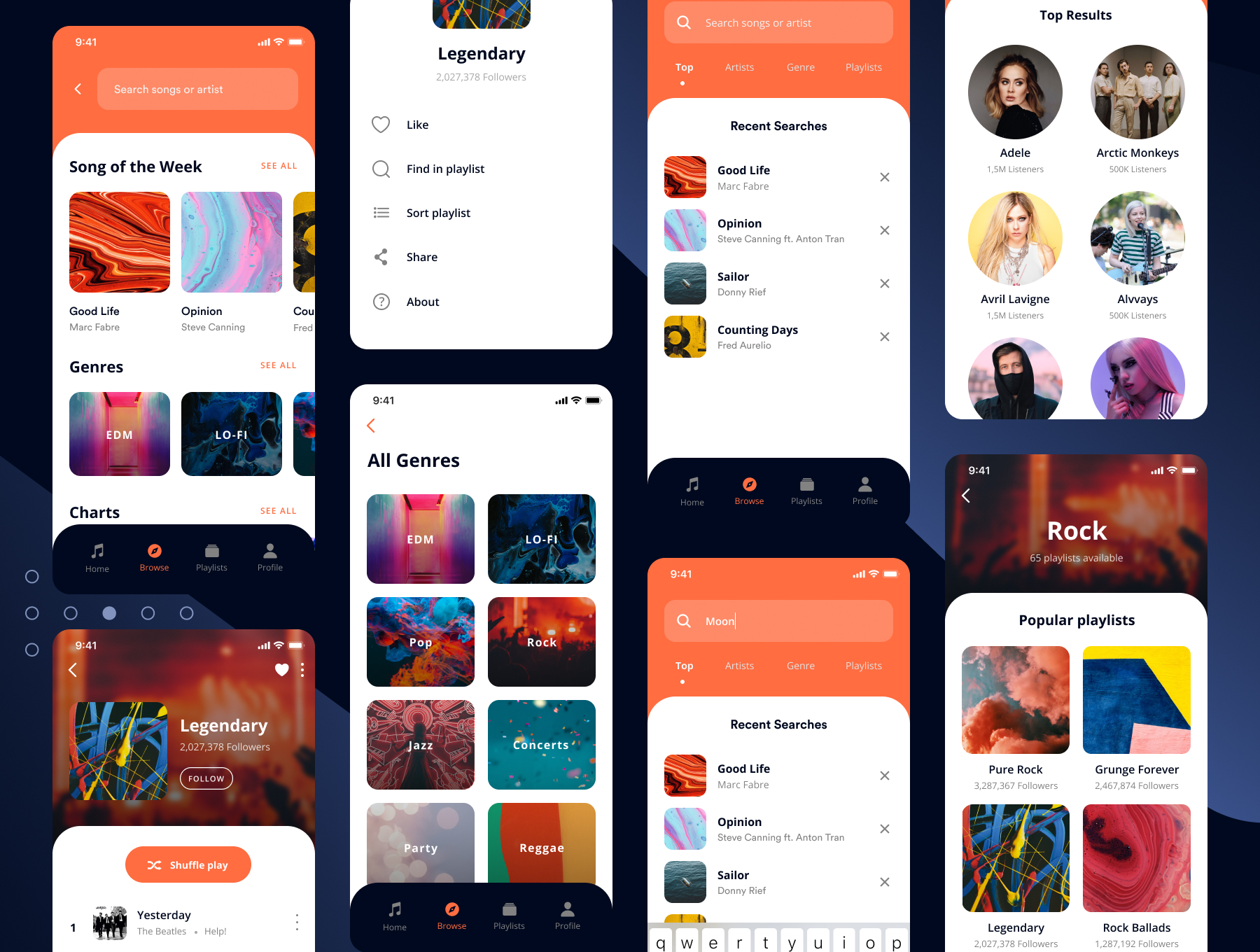 现代时尚iOS音乐播放器APP界面设计UI套件素材 Musika - Music Player App UI Kit_img_2