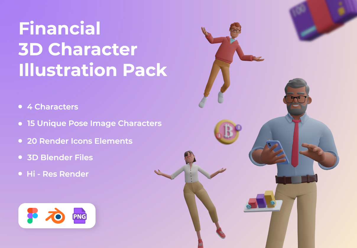 高级金融APP应用设计人物3D图标设计素材套装 Financial 3D Character Illustration Pack_img_2