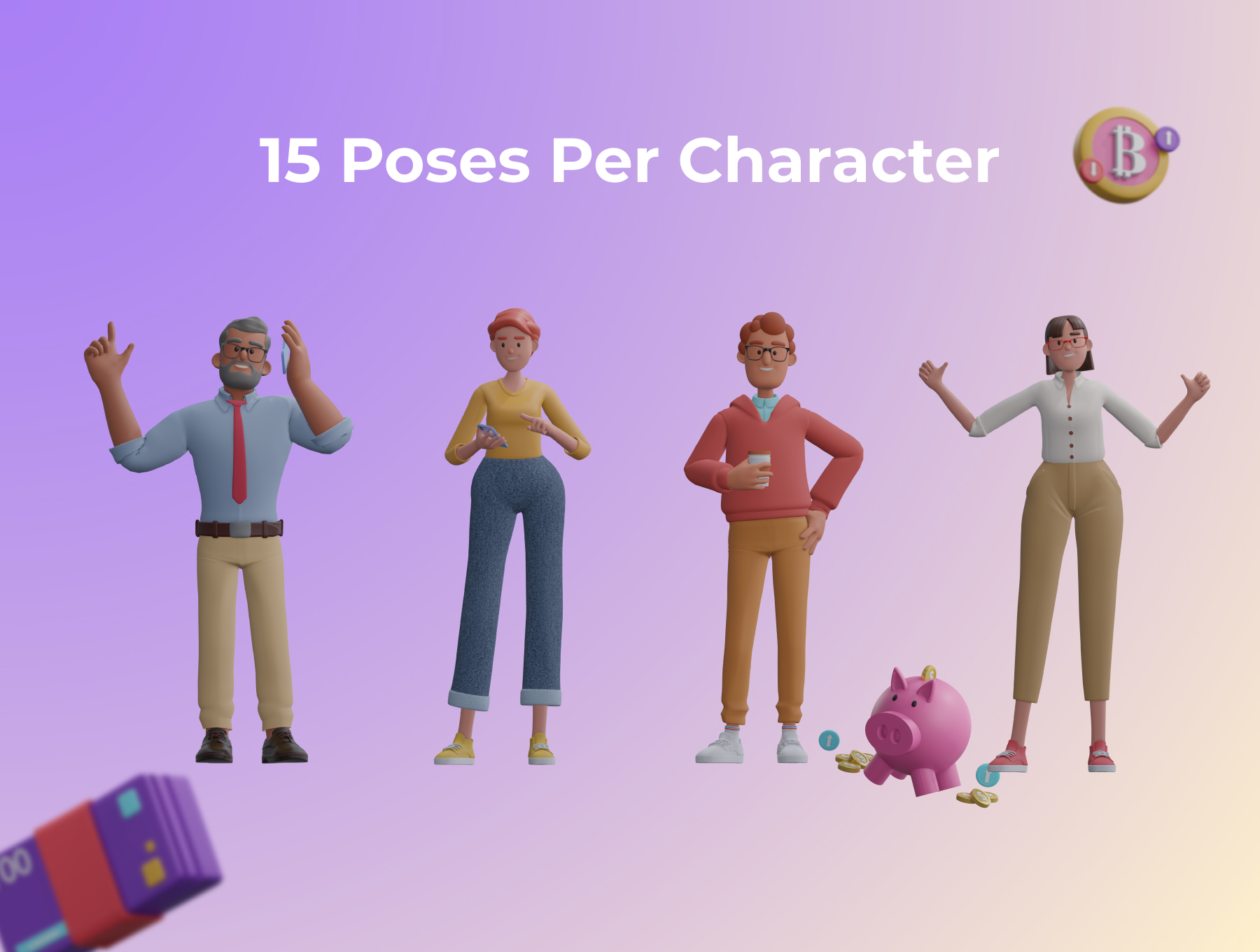 高级金融APP应用设计人物3D图标设计素材套装 Financial 3D Character Illustration Pack_img_2