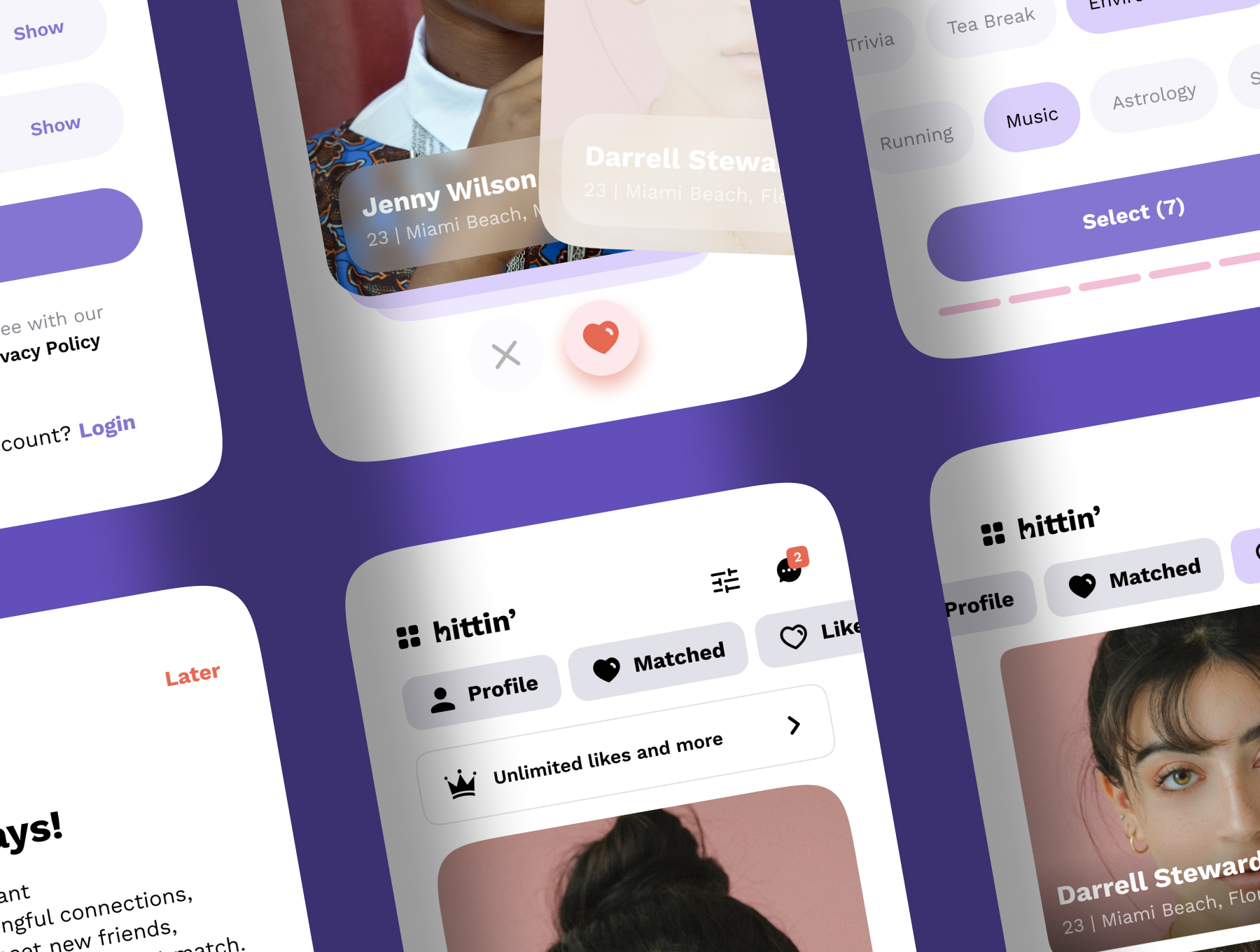 约会社交APP应用程序UI界面设计套件 Hittin - Dating Mobile UI Kit_img_2