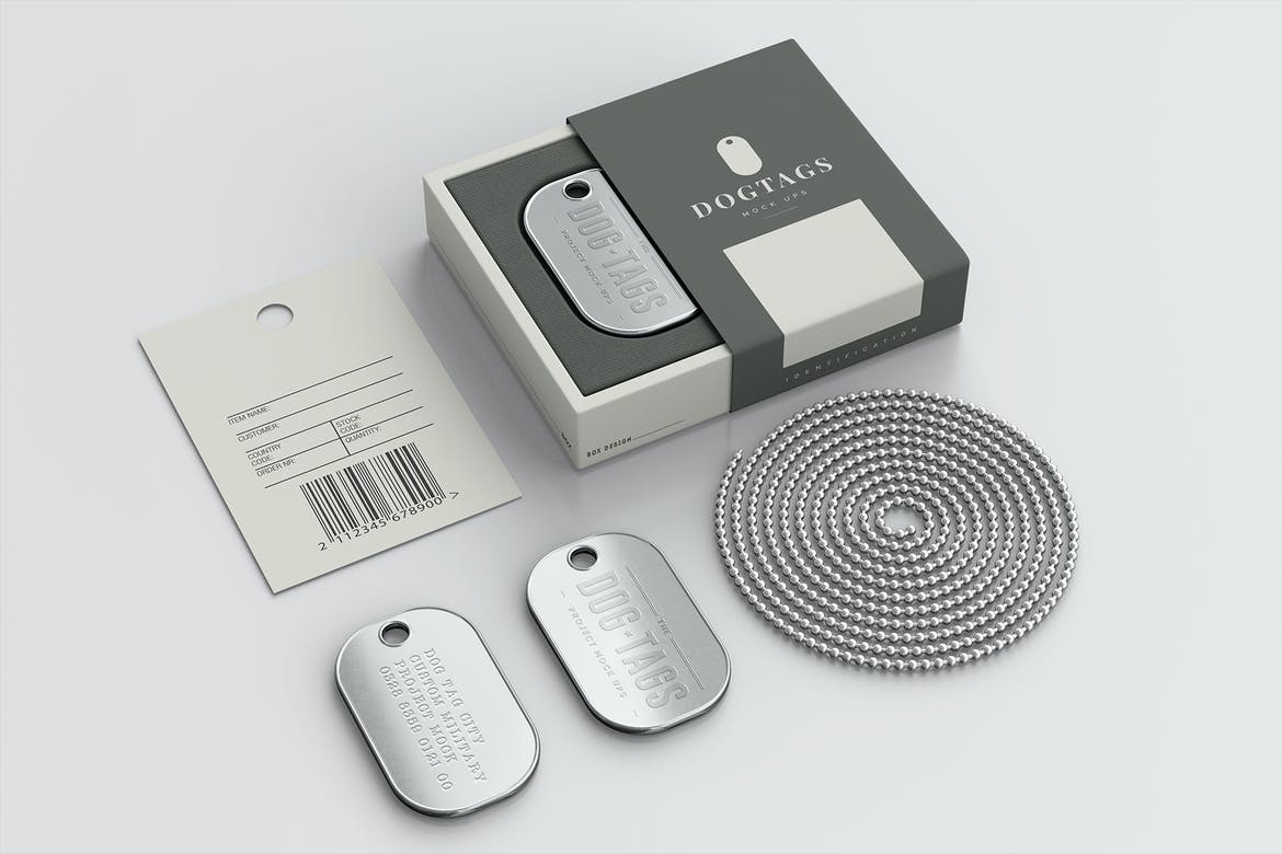 9款时尚金属宠物狗牌铭牌设计展示贴图PSD样机模板素材 Dog Tags Mockup_img_2