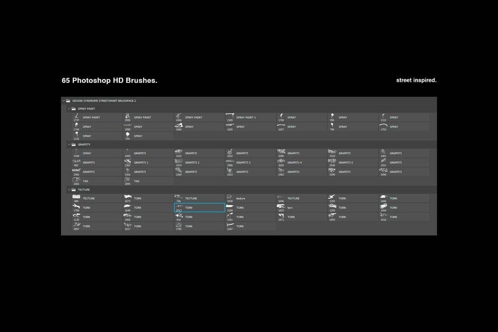65款潮流街头涂鸦喷漆撕纸纹理Ps图案笔刷设计素材 Street Smart Brush Pack_img_2