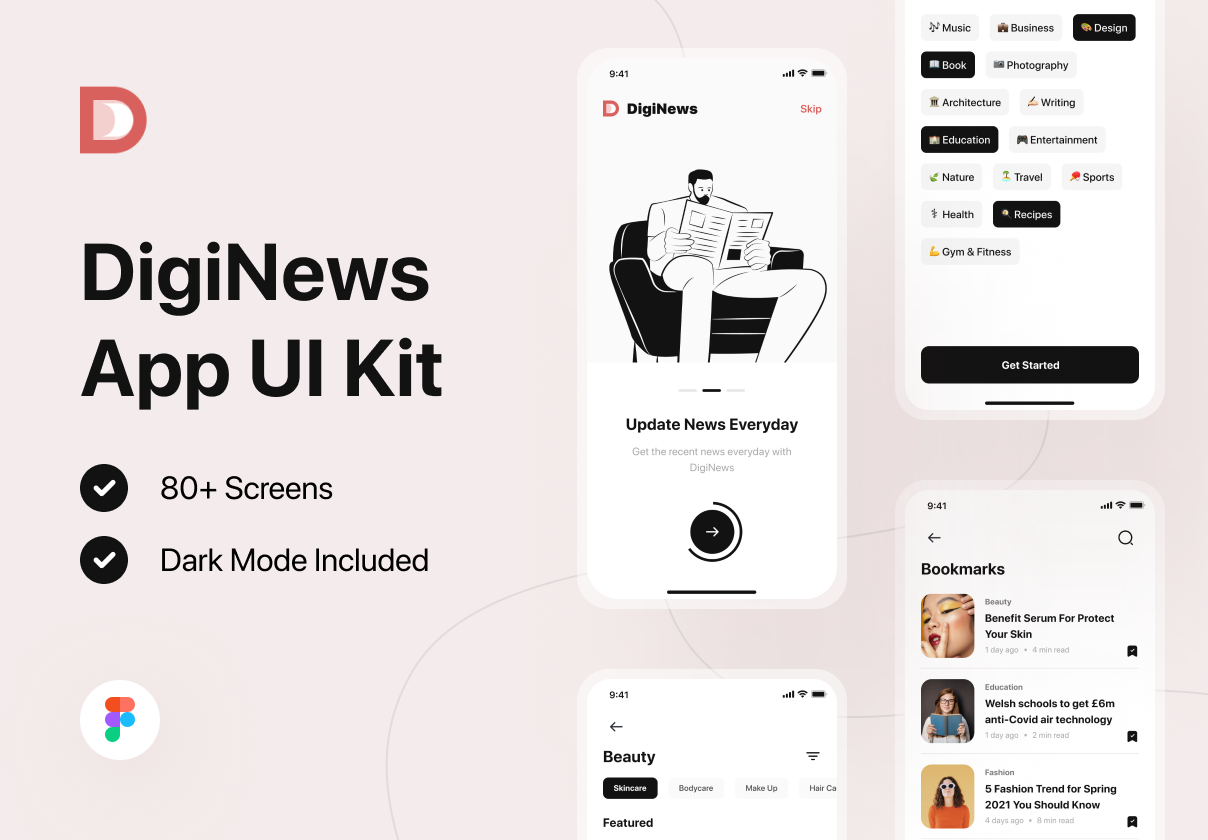 高级文章新闻应用程序UI界面设计套件素材 DigiNews - News App UI Kit_img_2