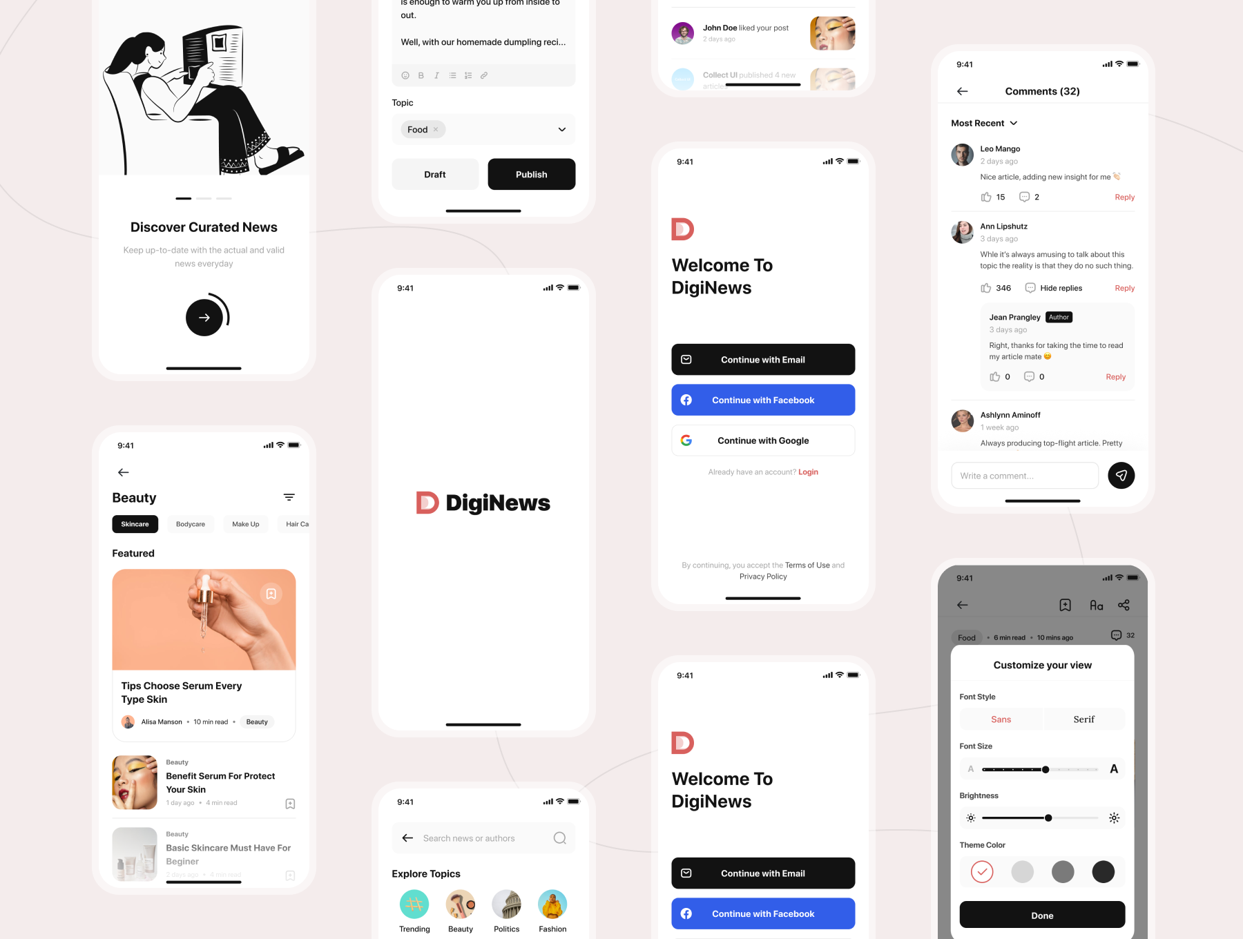 高级文章新闻应用程序UI界面设计套件素材 DigiNews - News App UI Kit_img_2