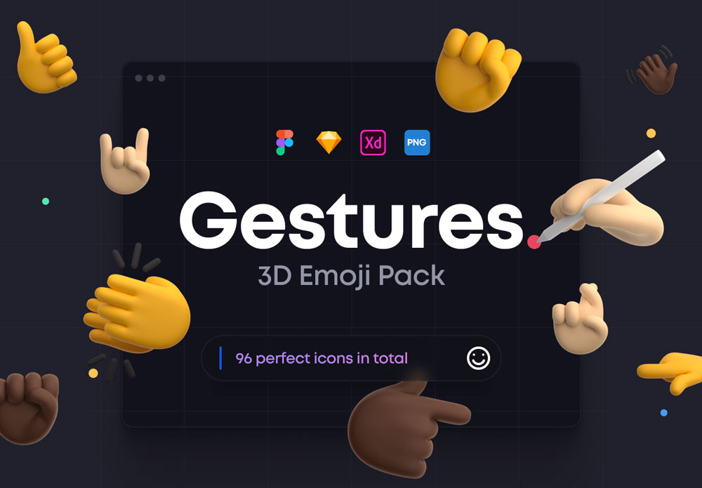 创意卡通3D立体手指手势Emoji表情包PNG免抠图片插图插画设计素材 Gestures 3D Emoji Pack_img_2