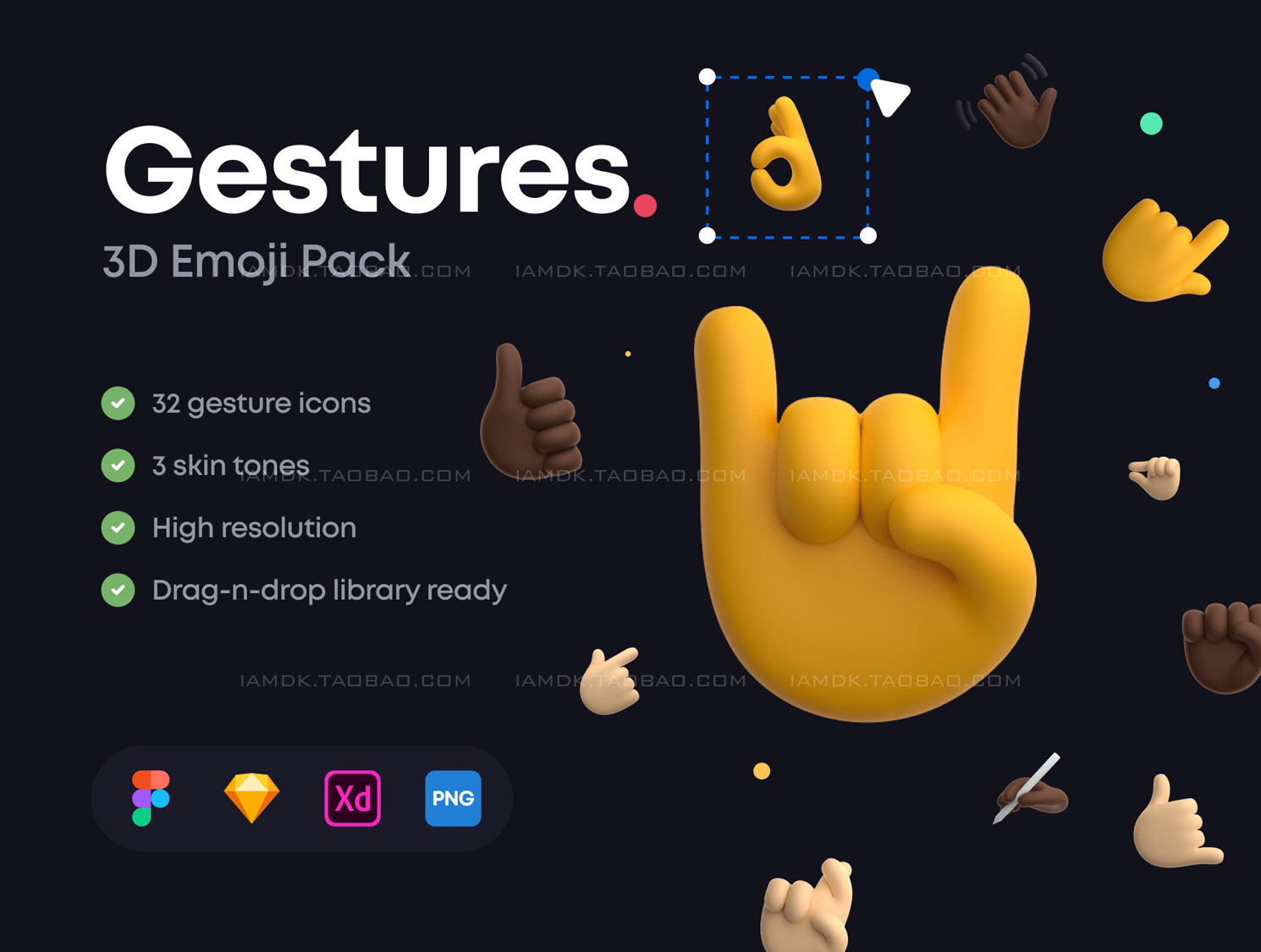 创意卡通3D立体手指手势Emoji表情包PNG免抠图片插图插画设计素材 Gestures 3D Emoji Pack_img_2