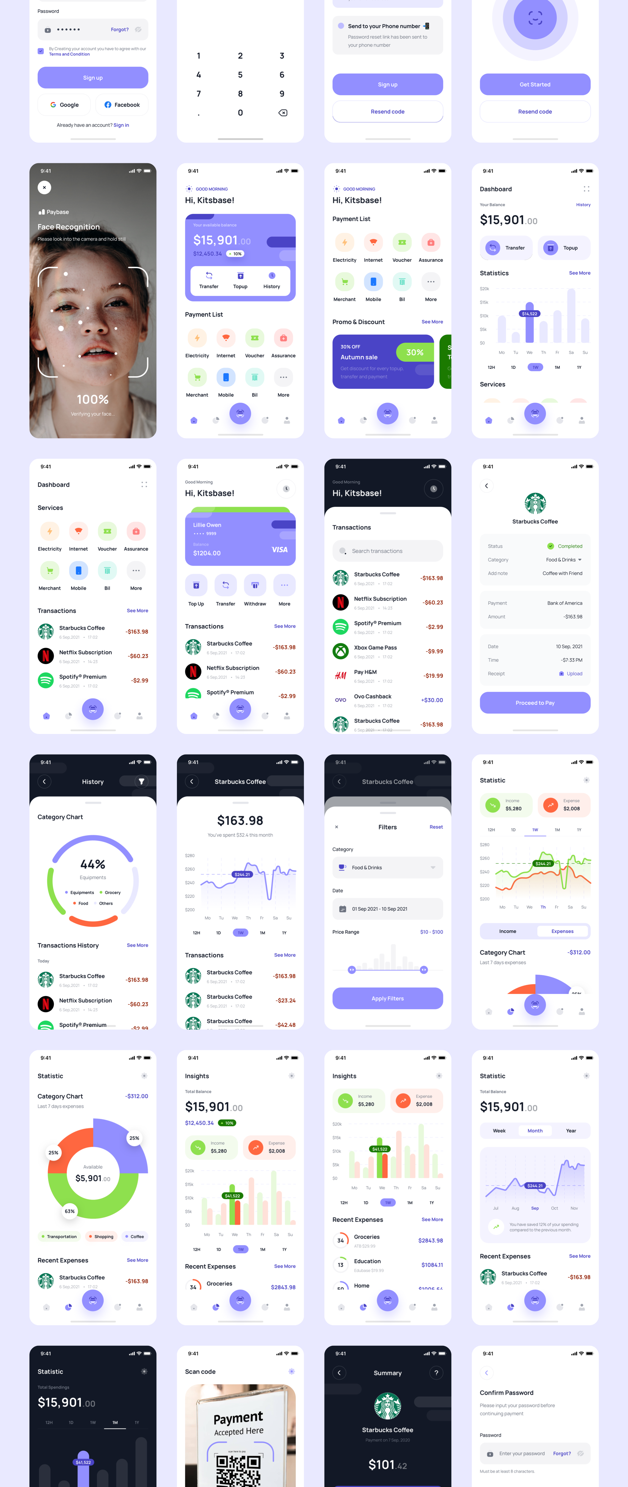 精美财务金融应用程序APP界面设计UI套件素材 Paybase - Finance App UI Kits_img_2