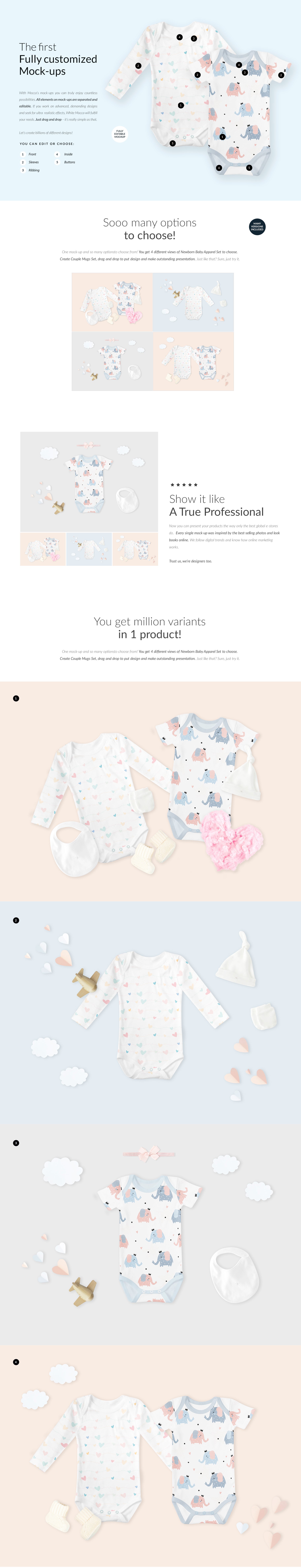 婴儿连体衣印花图案设计展示贴图样机 Baby Onesie 4x Mock-ups_img_2