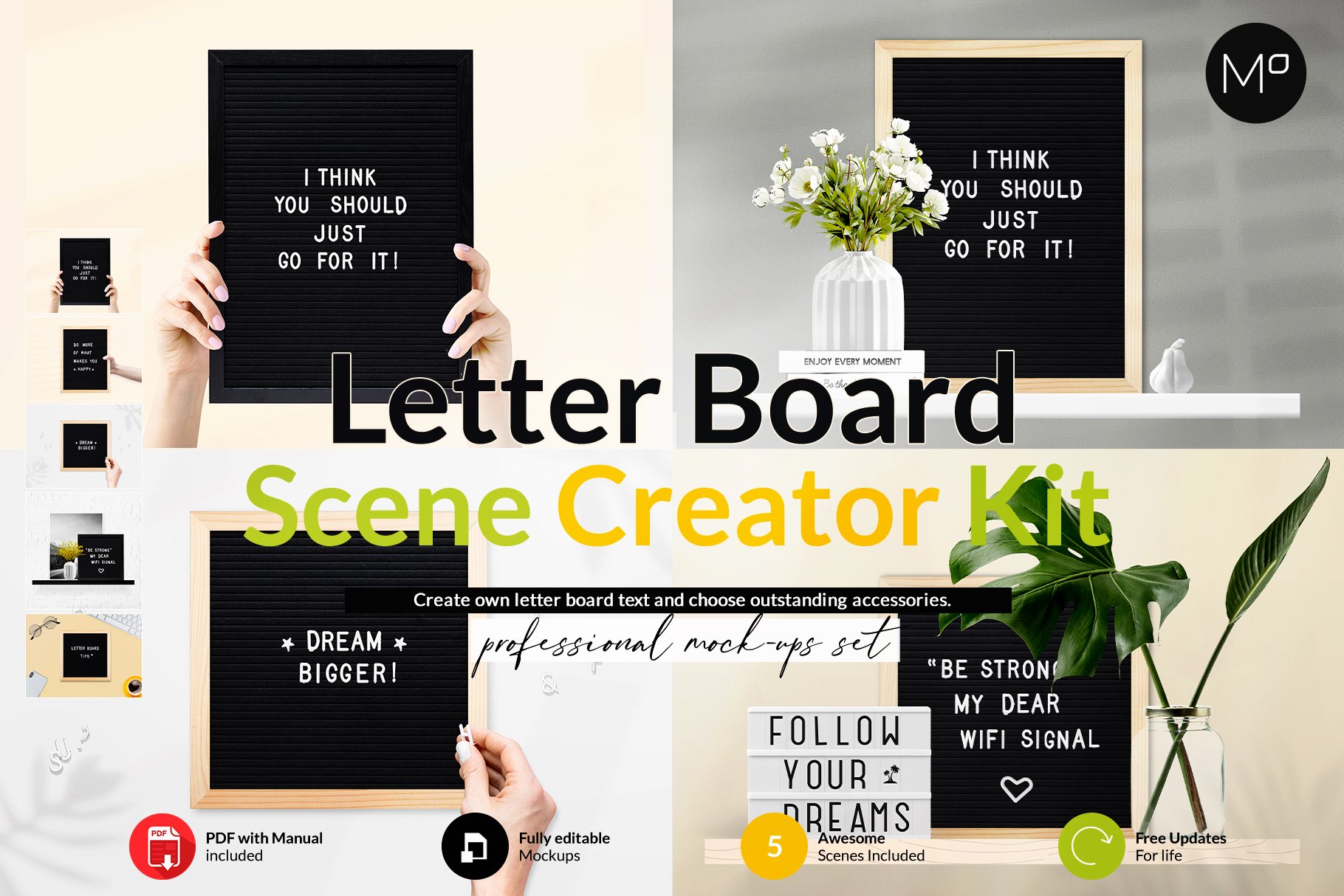 室内字母板相框场景PSD样机套件素材 Letter Board Scene Creator Kit_img_2