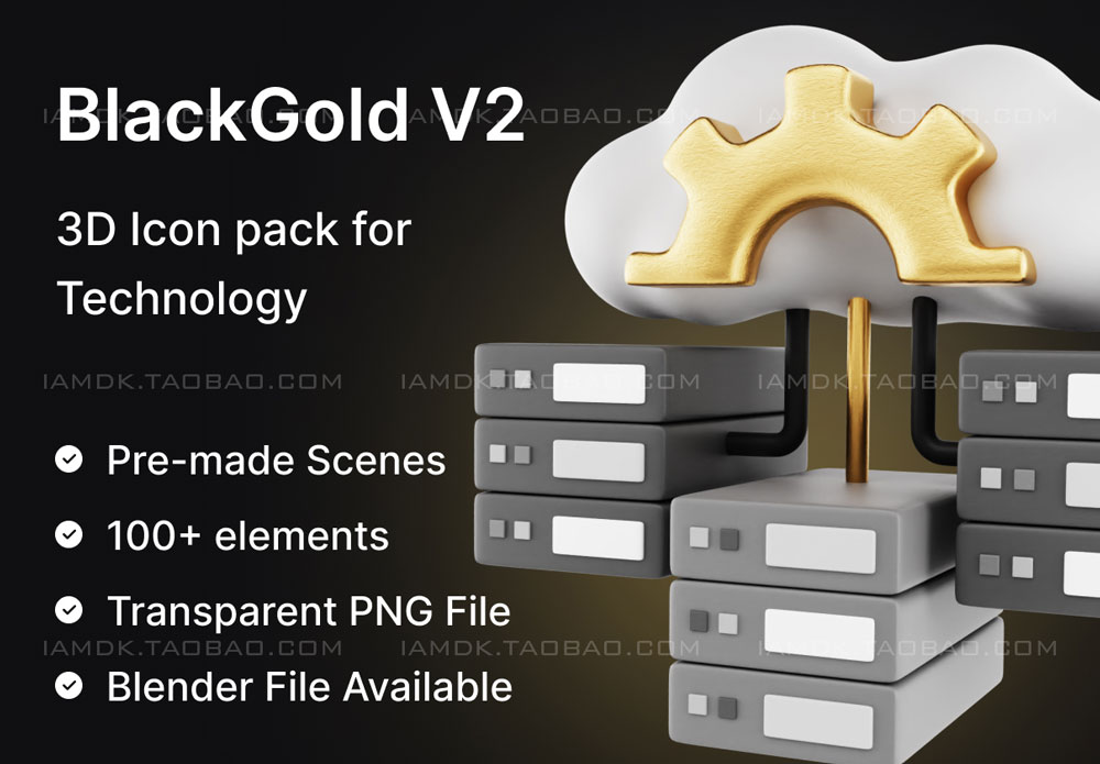 金属质感信息技术网络3D图标设计素材 BlackGold Vol2 - Technology 3D Icon Pack_img_2