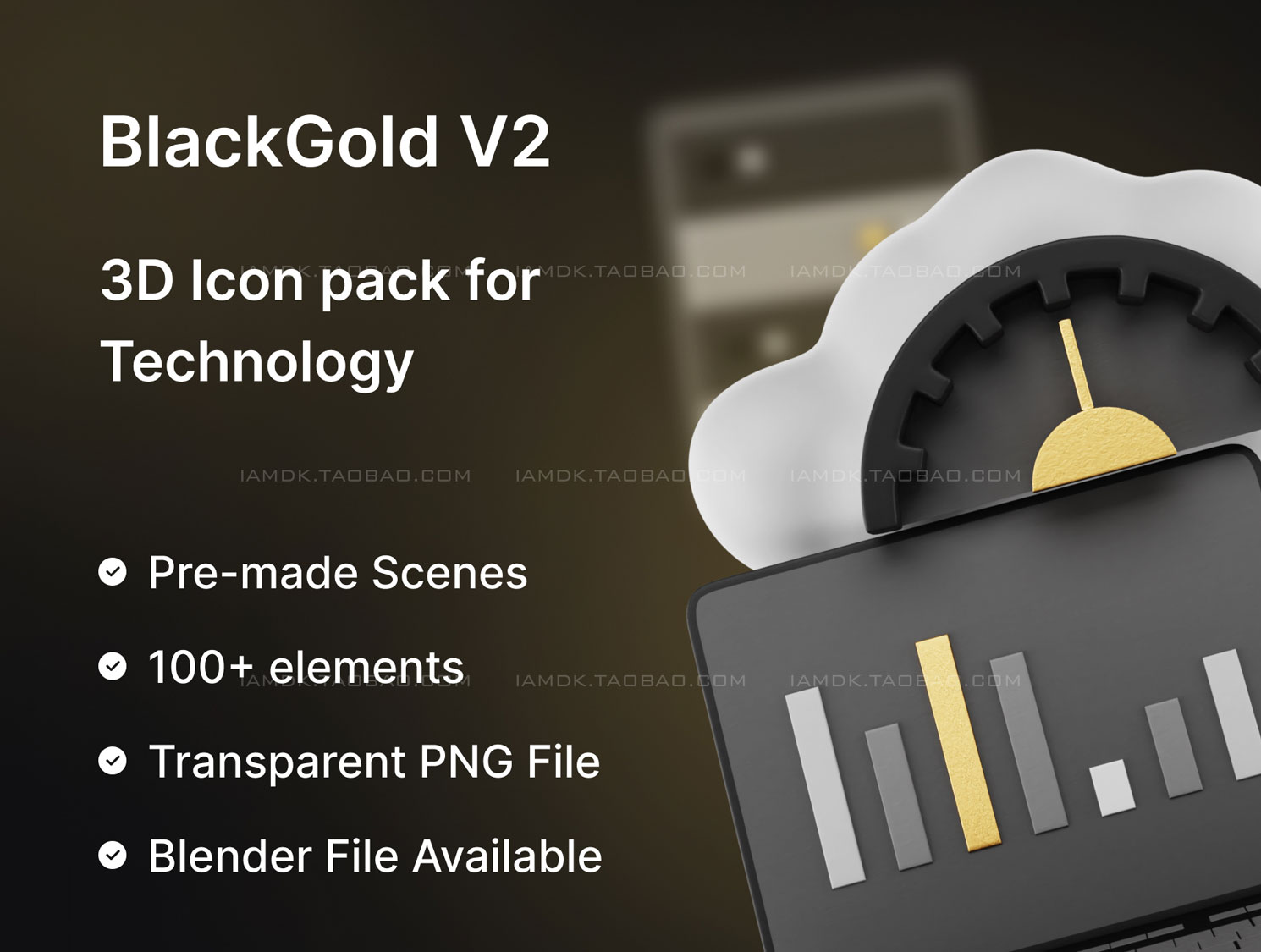 金属质感信息技术网络3D图标设计素材 BlackGold Vol2 - Technology 3D Icon Pack_img_2