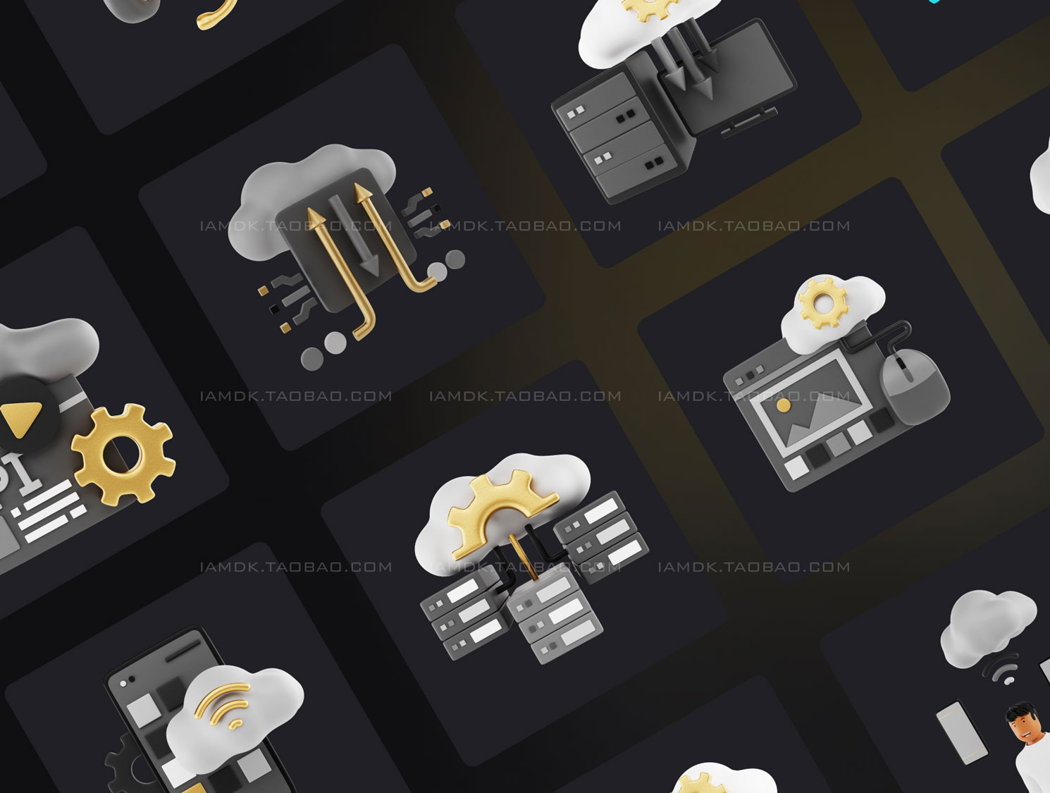 金属质感信息技术网络3D图标设计素材 BlackGold Vol2 - Technology 3D Icon Pack_img_2