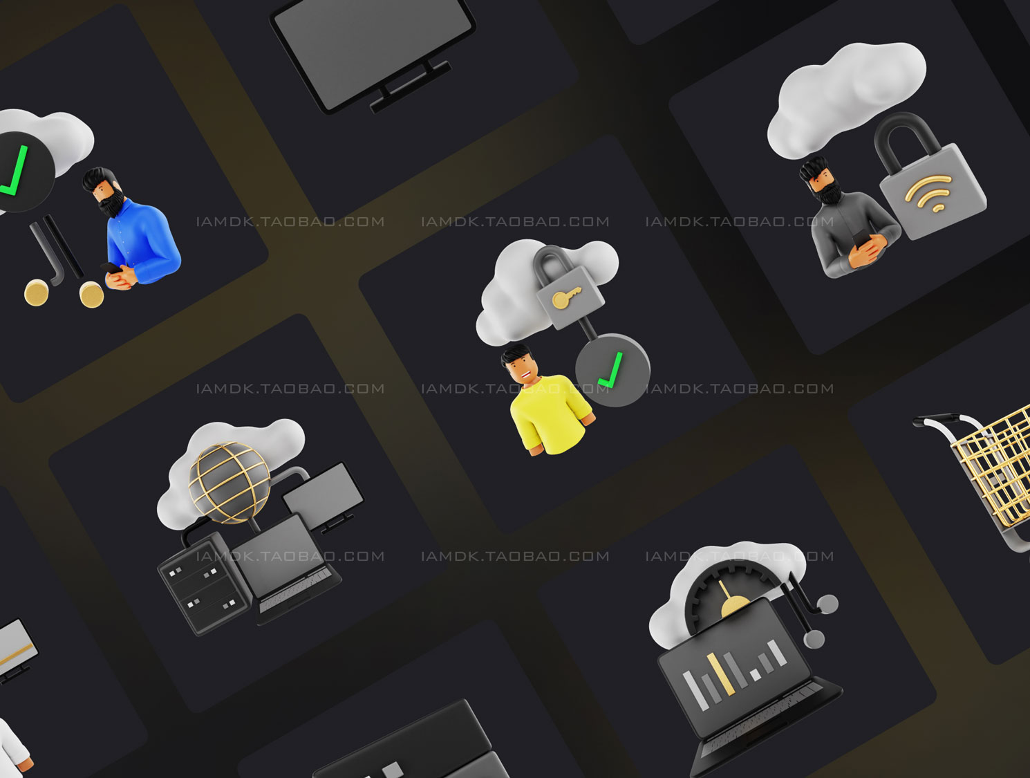 金属质感信息技术网络3D图标设计素材 BlackGold Vol2 - Technology 3D Icon Pack_img_2