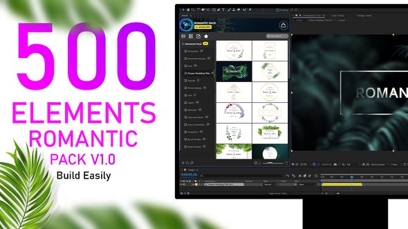 AE脚本 500组浪漫婚礼文字标题边框装饰粒子光效元素转场调色素材 Videohive - Romantic Pack V1.0_img_2