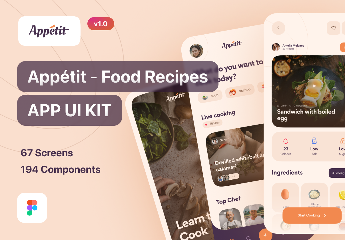 优雅食品食谱社交应用UI界面设计套件 Appétit - Food Recipes App UI Kit_img_2