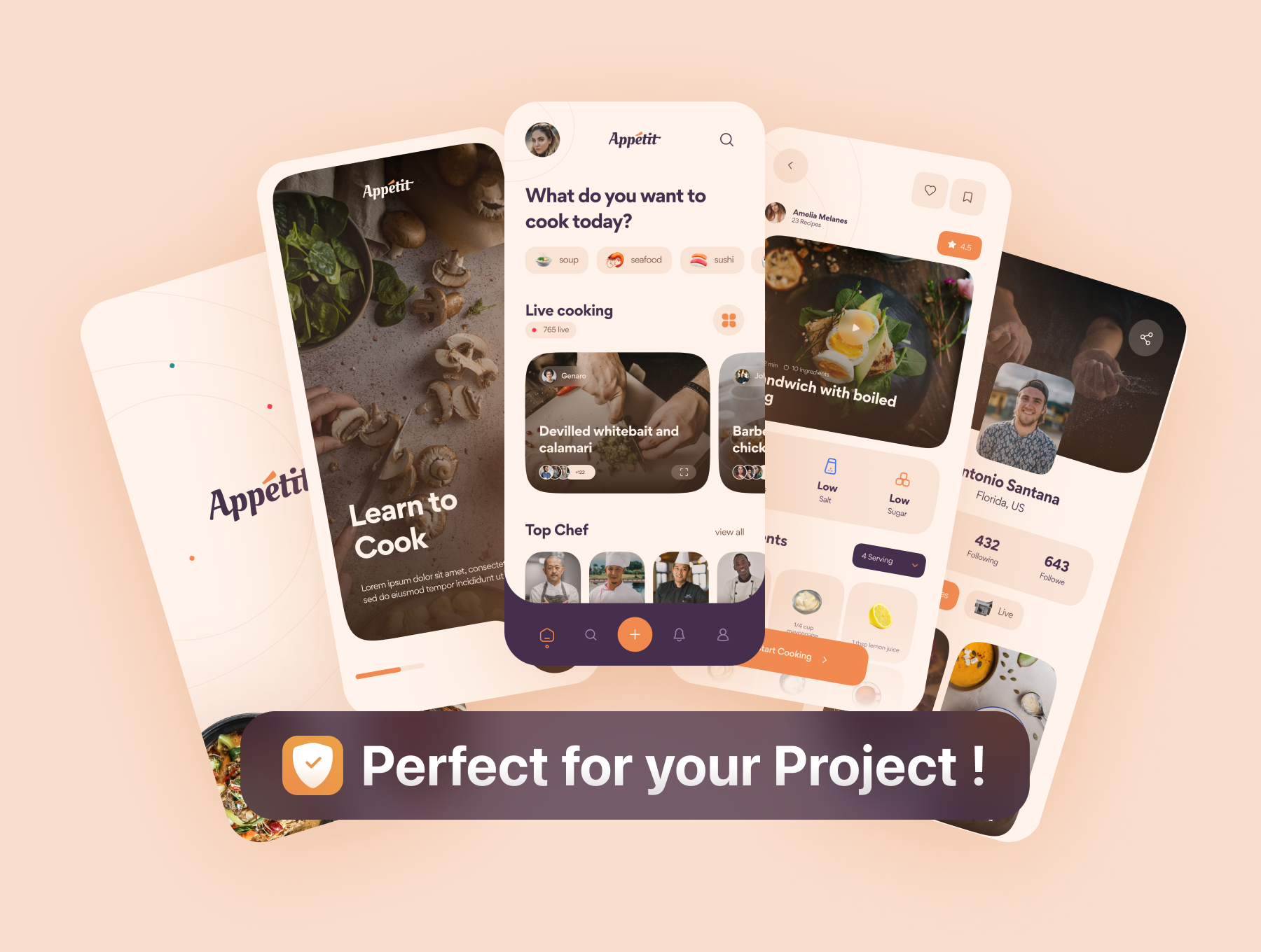 优雅食品食谱社交应用UI界面设计套件 Appétit - Food Recipes App UI Kit_img_2