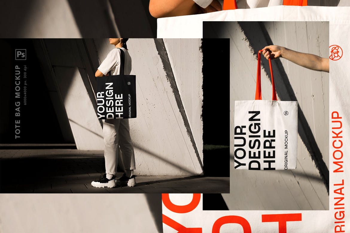 城市街头无纺布手提袋设计展示样机模板 Urban Tote Bag Mockups_img_2